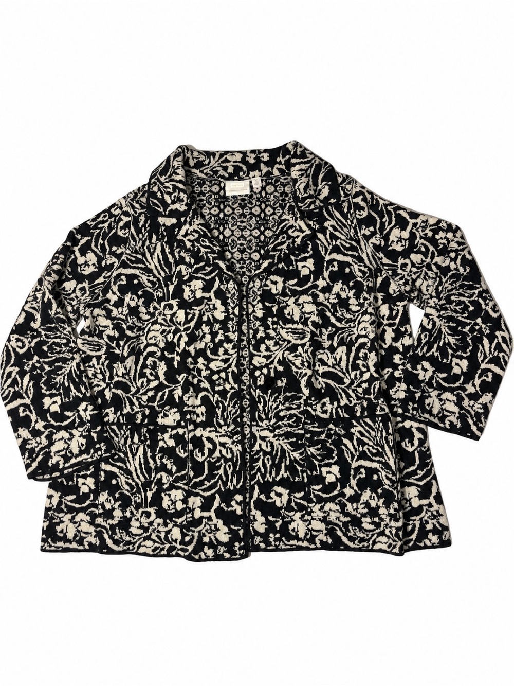 Anthropologie Black and Cream Floral 100% cotton sweater